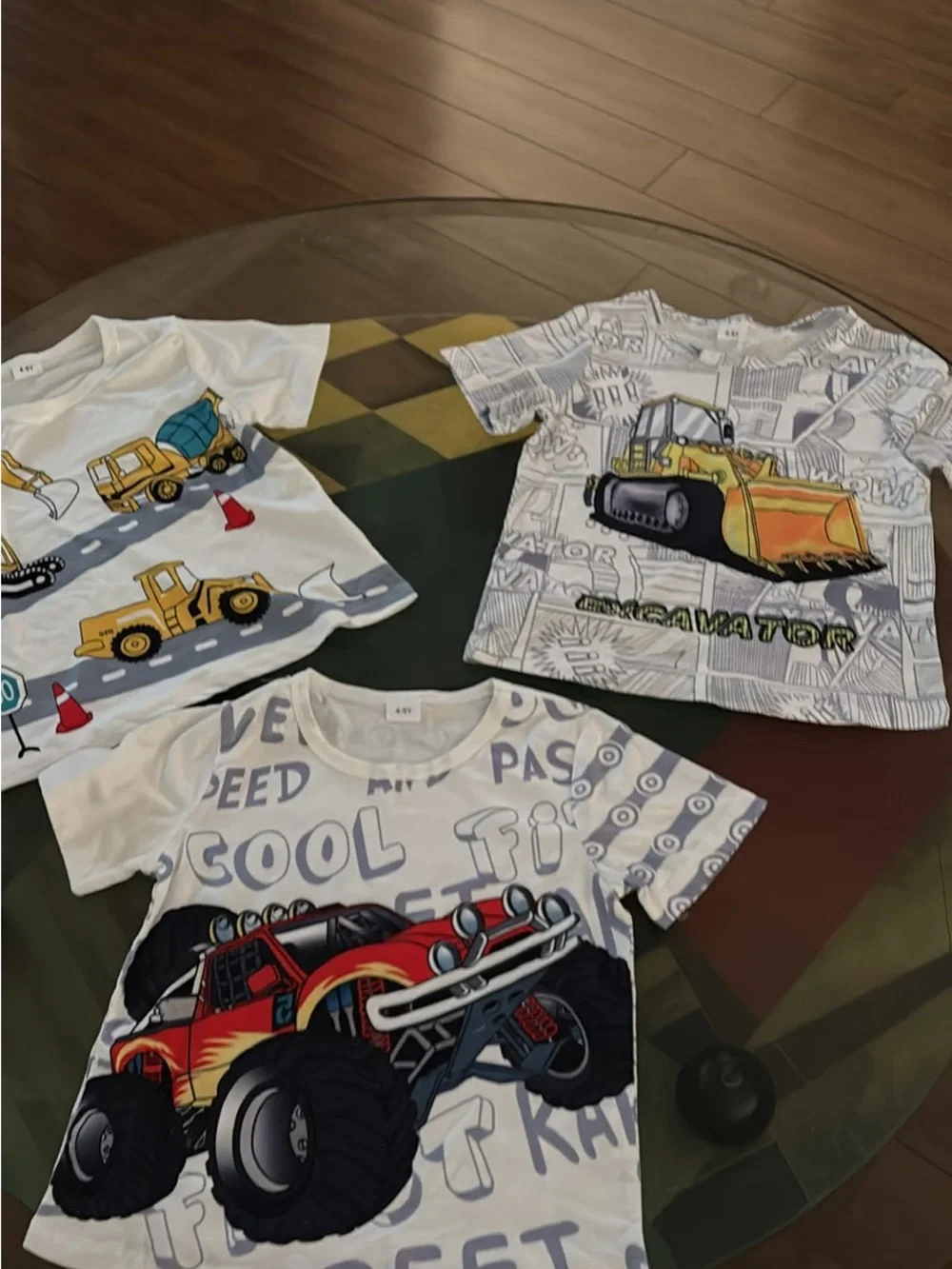 Kids Monster Truck & Construction T-Shirts - White/Yellow/Red